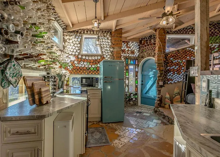 Whimsical Earth House With Colorful Bottle Architecture Near Saguaro National Park In Tucson, Arizona Holiday home