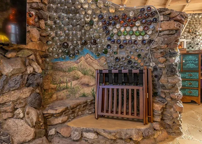 Whimsical Earth House With Colorful Bottle Architecture Near Saguaro National Park In Tucson, Arizona Holiday home