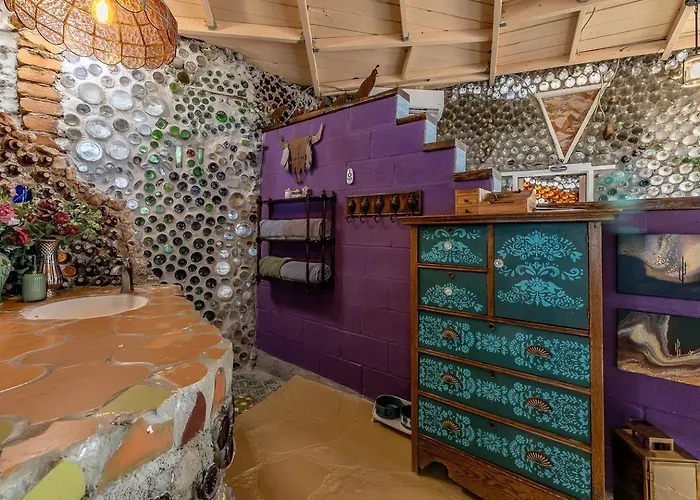Whimsical Earth House With Colorful Bottle Architecture Near Saguaro National Park In Tucson, Arizona Tucson
