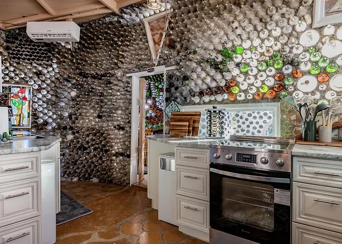 Whimsical Earth House With Colorful Bottle Architecture Near Saguaro National Park In Tucson, Arizona *