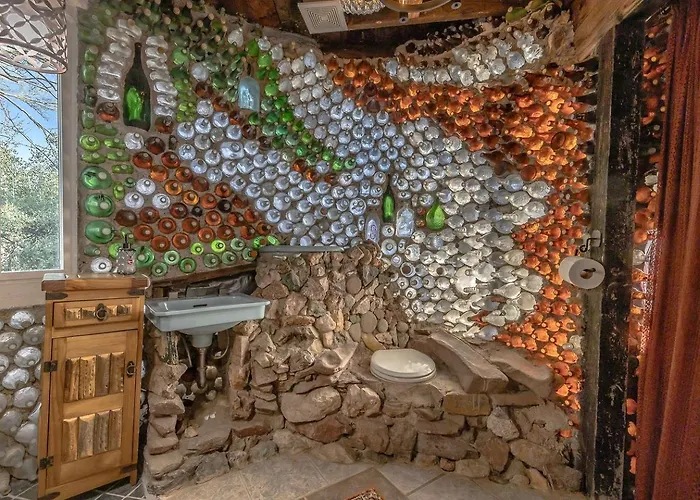 Whimsical Earth House With Colorful Bottle Architecture Near Saguaro National Park In Tucson, Arizona *